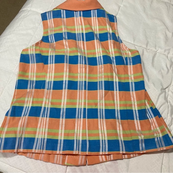 Vintage Sweet Suit Plaid Notched Collar Sleeveless Blazer | Sherbet Colors - Picture 7 of 10